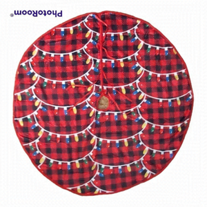 Large Red And Black Plaid Christmas Tree Skirt With Multi Colored Lights - 47 In
